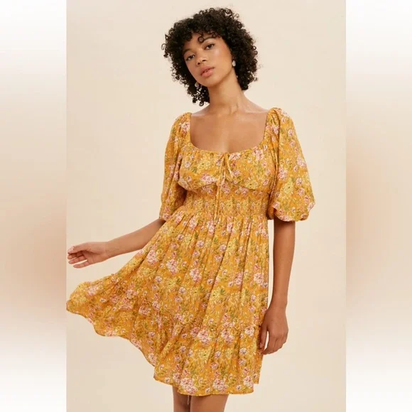 Sweetheart Floral Midi Dress|Golden Poppy - Picture 1 of 4